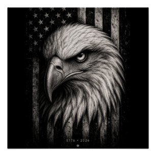 Póster Águia Careca Patriótica da Bandeira Americana de 1