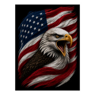 Póster Águia Careca Patriótica Desenho Americano Nação Li