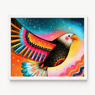Poster Águia Careca Voadora Pintura Rosa Laranja