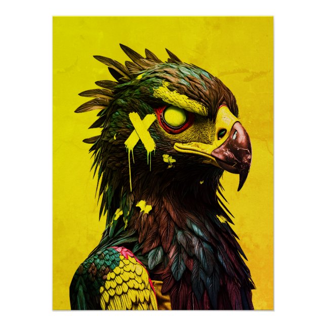 Póster Águia Cibernética Feroz com Acentos de Neon Contem (Frente)