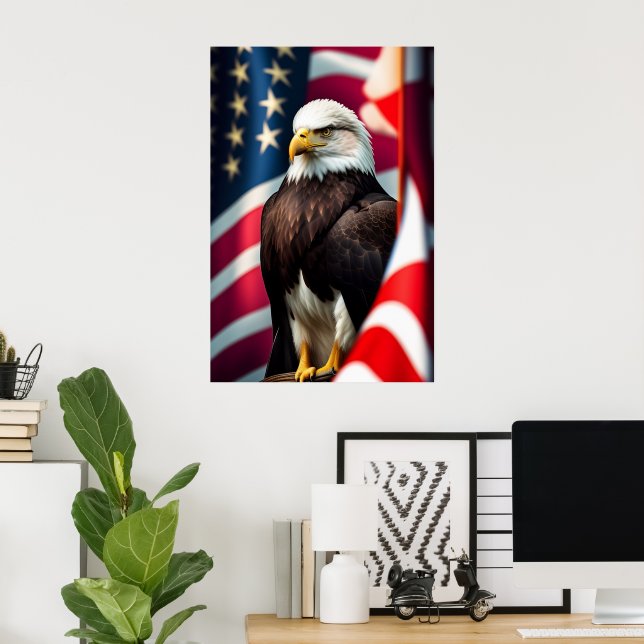 Poster Águia e bandeira americana (Escritório em casa)