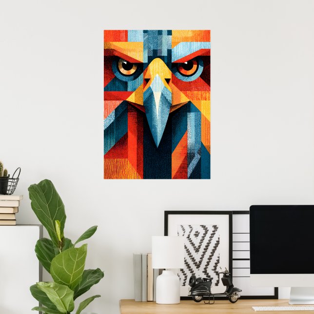 Poster Águia Geométrica Simétrica Arte Pop Abstrata Poste (Escritório em casa)