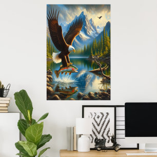 Poster Águia Majestosa Capturando Uma Truta De Lago