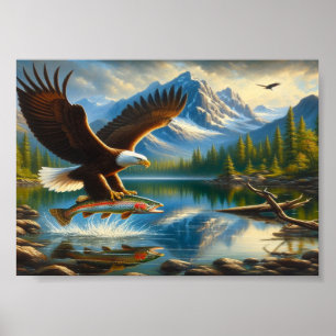 Poster Águia Majestosa Capturando Uma Truta De Lago 7x5