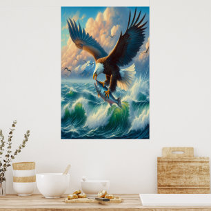 Poster Águia Majestosa Descendo para Capturar Peixe