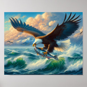 Poster Águia Majestosa Descendo para Capturar Peixe 10x8