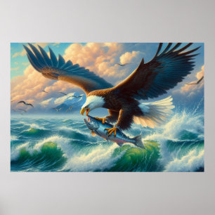 Poster Águia Majestosa descendo para capturar peixes 20x1