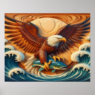 Poster Águia Majestosa Enrolando um Peixe 20x16