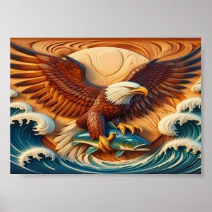 Poster Águia Majestosa Enrolando um Peixe 5x7