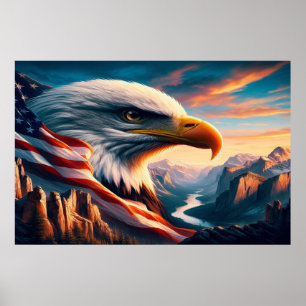 Poster Águia Majestosa mesclada com bandeira americana 36