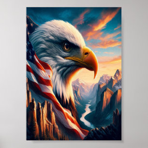 Poster Águia Majestosa mesclada com bandeira americana 7x