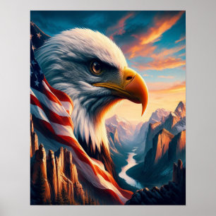 Poster Águia Majestosa Mesclada com Sinalizador Americano