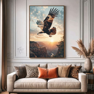 Poster Águia Majestosa Voando ao Pôr do Sol