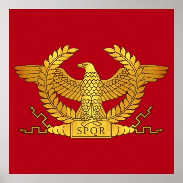 Póster Águia Ouro Romana em Vermelho (Frente)