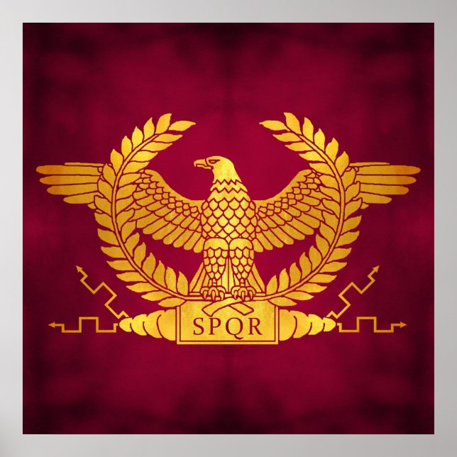 Poster Águia Ouro Romana em Vermelho (Frente)