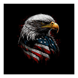 Póster Águia Patriótica EUA Bandeira Americana 4 de Julho