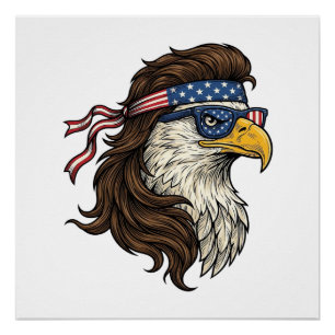 Póster Águia Patriótica Mullet Gravura Vintage Vetor De