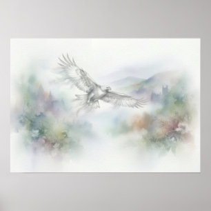 Poster Águia sobre Castelos da Região Alta Nebulosa Aquar
