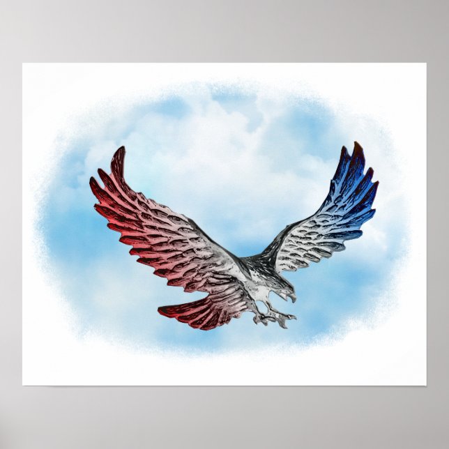 Poster Águia Vermelha Branca e Azul nas Nuvens (Frente)