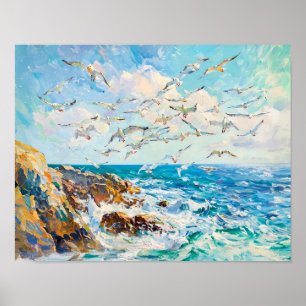 Poster Agulhas Sobre Ondas Impressionistas Cena Oceânica
