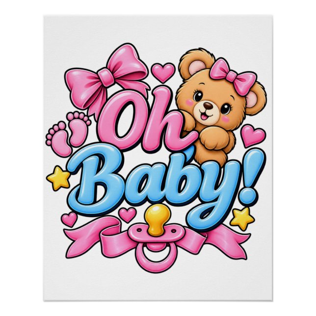Póster Ah, Bebê! Design de Celebração de Chá de Bebê (Frente)