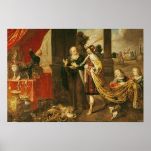 Póster Ahasuerus que mostra seu tesouro a Mordecai