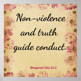 Poster Ahimsa Beige Pink Gita Conduct Truth Floral Print