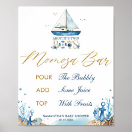 Poster Ahoy é Chá de fraldas Náutico Gêmeo Bar Momosa