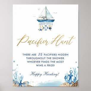 Poster Ahoy, é um Chá de fraldas náutico, "Caça Pacificad