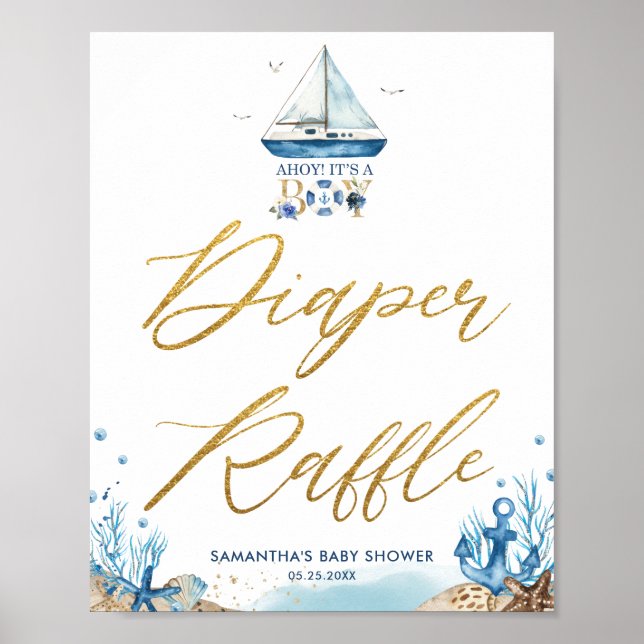 Poster Ahoy, é uma Fralda náutica de Chá de fraldas (Frente)