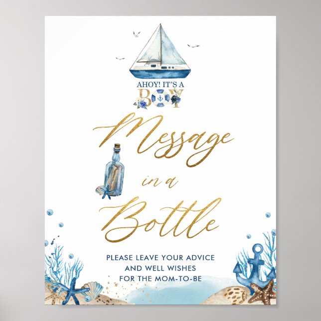 Poster Ahoy, é uma mensagem náutica de menino num sinal d (Frente)