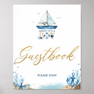 Poster Ahoy It's a Boy Nautical Baby Shower Guestbook