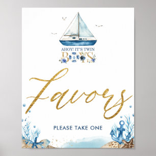 Poster Ahoy It's Twin Boys Nautical Baby Shower Favors