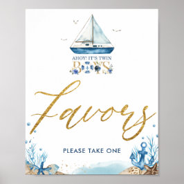 Poster Ahoy, são os Chás de fraldas náuticos gêmeos