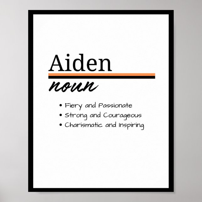 Poster Aiden, Definição de Nome Personalizado de Menino (Frente)