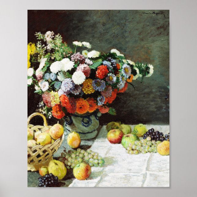 Poster "Ainda a vida com flores e Frutas" de Claude Monet (Frente)