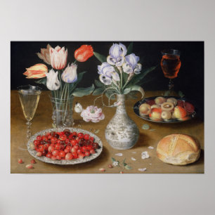 Póster Ainda lírios, tulipas, cerejas e morangos