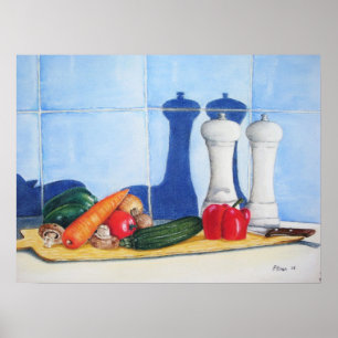 Póster ainda vegetais da pintura da vida no conselho de