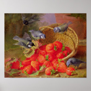 Póster Ainda vida com morangos e Bluetits