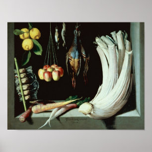 Póster Ainda vida com pássaros inoperantes, fruta e