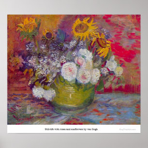 Póster Ainda-vida com rosas e girassóis por Van Gogh