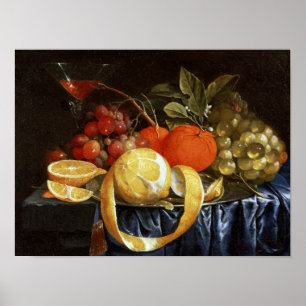 Póster Ainda vida das uvas, das laranjas e de um limão