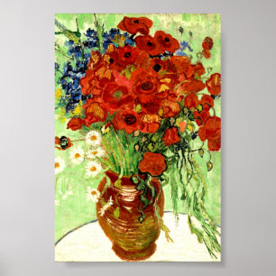 Póster Ainda vida, vaso com margaridas e papoilas (1890)