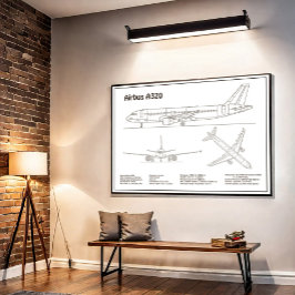Poster Airbus A320 - Desenho de Plano de Blueprint de Avi