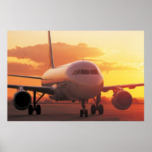Póster Airbus A320 - Suportação no por do sol