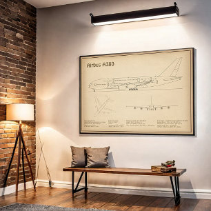 Poster Airbus a380 - Planos de desenho do avião Blueprint