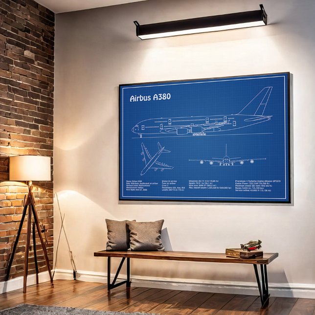 Poster Airbus a380 - Planos de desenho do avião Blueprint (Criador carregado)