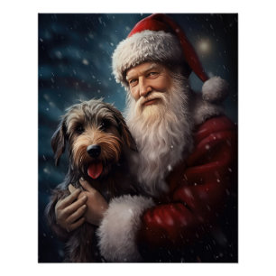 Póster Airedale com Papai Noel Natal Festivo