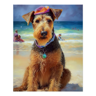 Póster Airedale na Praia, presente de verão para amantes