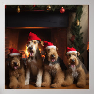 Poster Airedale pelo Natal da Lareira